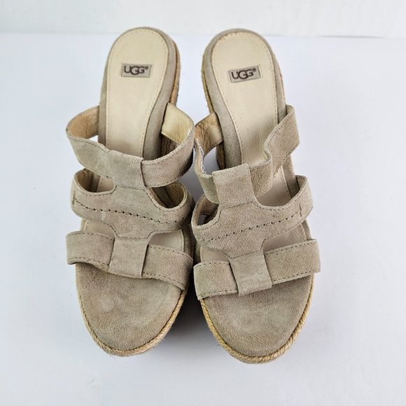 UGG Tawnie Beige/Cream Suede Espadrille Wedge Sandal 6 1000404 - Picture 4 of 13
